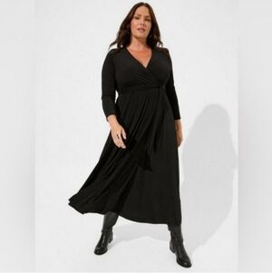 Torrid Maxi Studio Knit Surplice Wrap Dress Black Size 2X